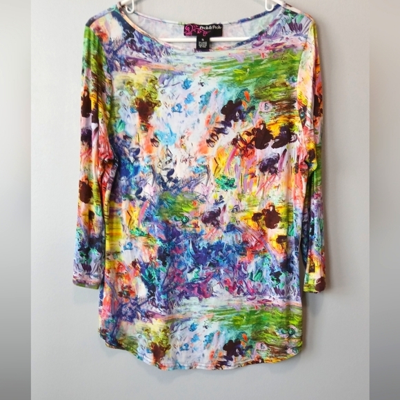 Peck & Peck Tops - Peck & Peck Blue Purple Abstract Graphic 3/4 Sleeve Tunic Women's Size XL